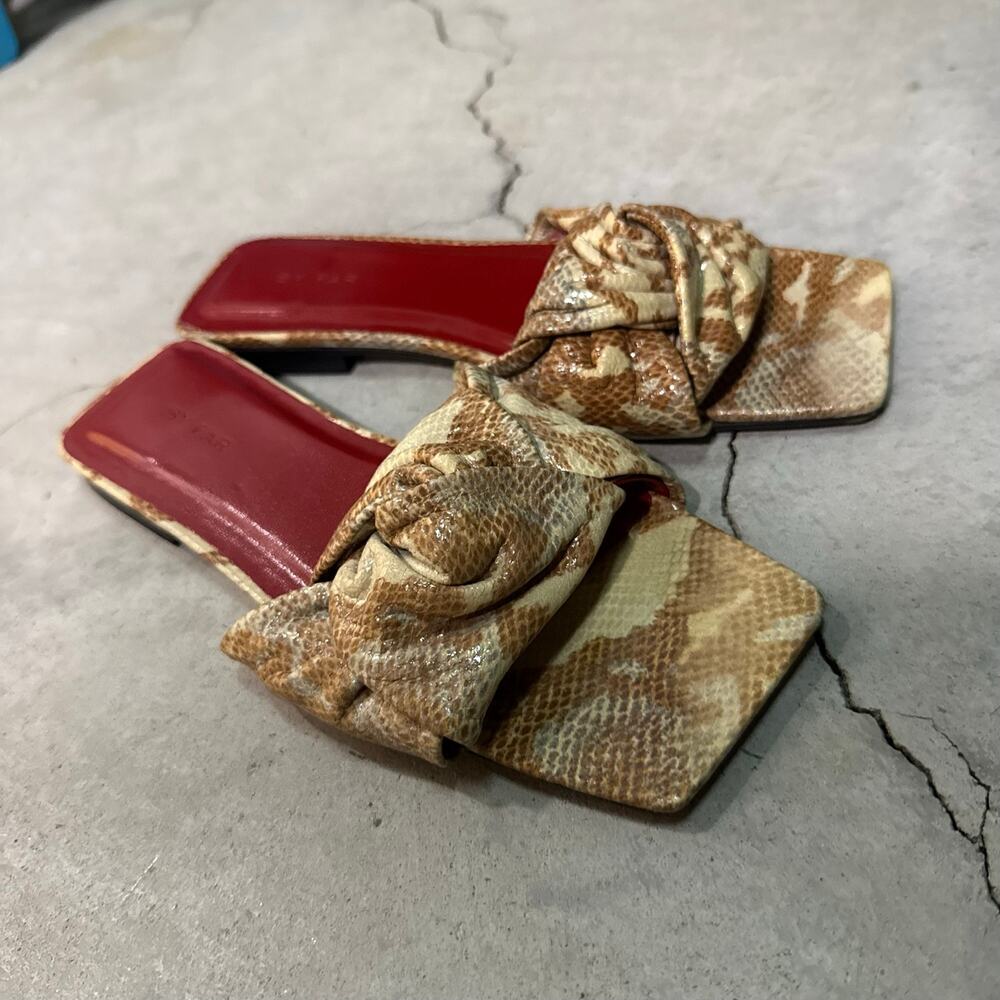 BY FAR Snake Print Leather Slide Sandals Womens Size 37 EU/US 6.5-7 Square Toe
